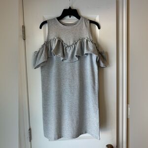 Love Fire Size Small Ruffle Cold Shoulder Dress Heather Grey Terry Fabric Size M